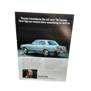 1974 Toyota Corona Solid and Roomy Car Original Print Ad 70s